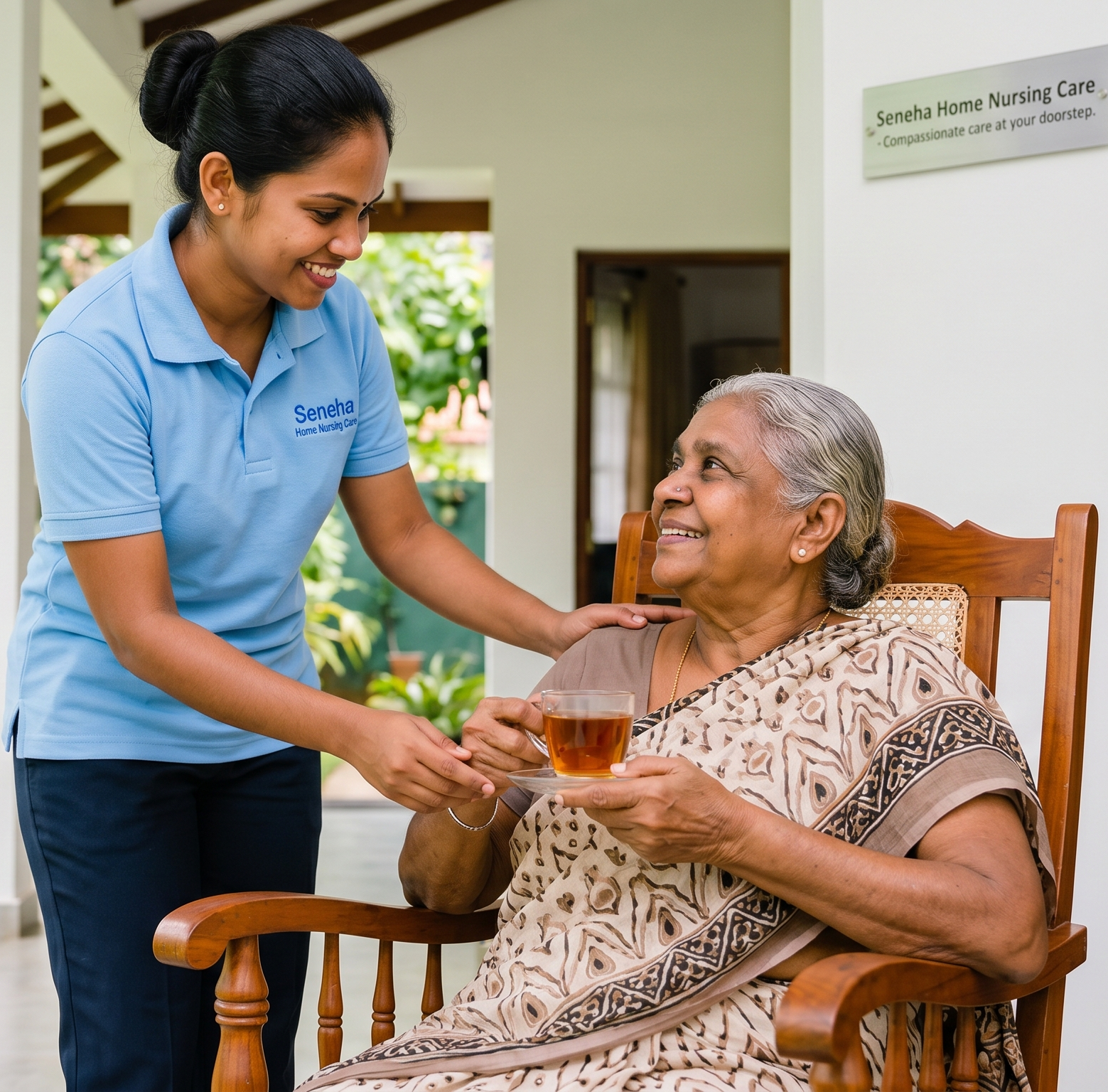 Home nurse caring for a patient